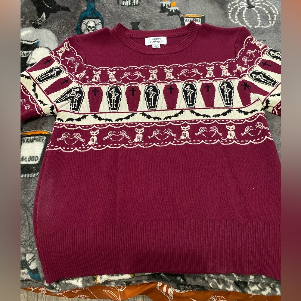 Fir isle coffin knit sweater 🐈‍⬛💀🎃